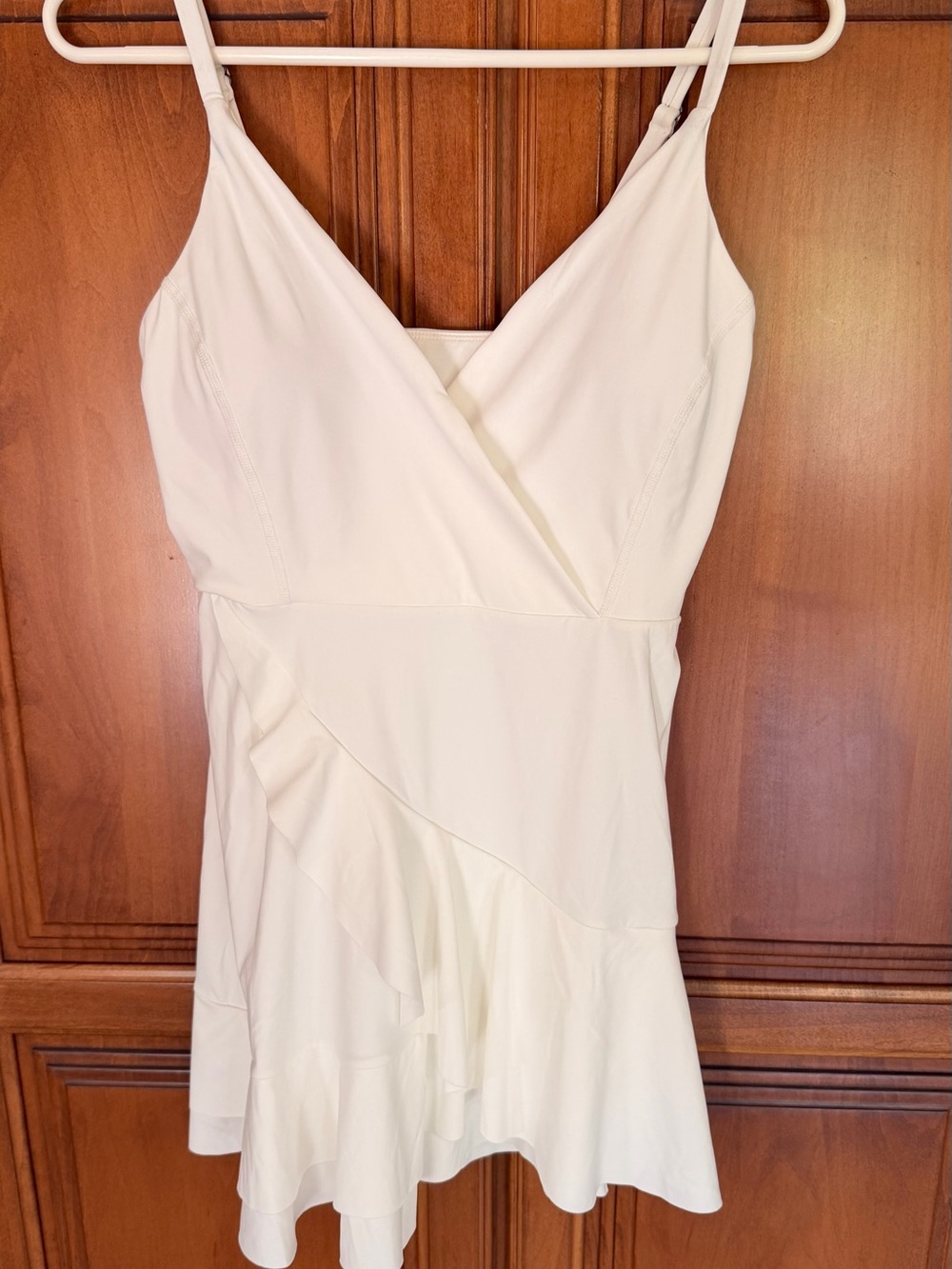 HALARA Cream V-Neck Ruffle Mini Dress